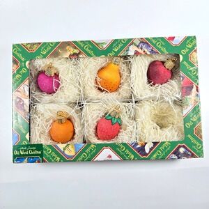 Collection of 5 Old World Christmas Figural Fruit Glass Christmas Ornaments‎